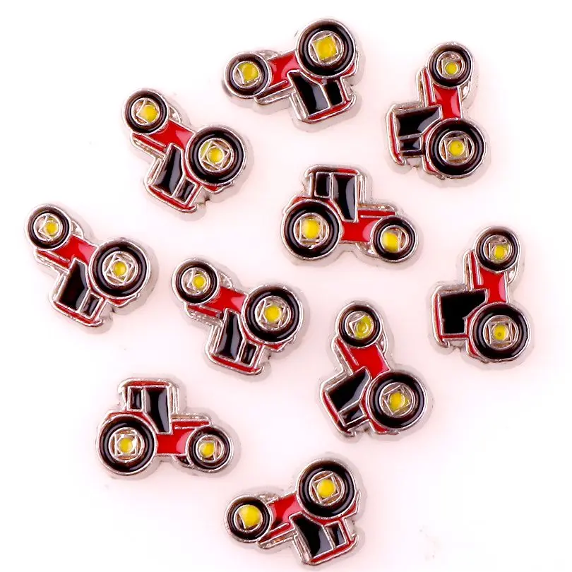 40Pcs/Lot Mini Cute Car School Bus Floating Charms Fire Truck  Pendant Locket Necklaces Jewelry Supplies