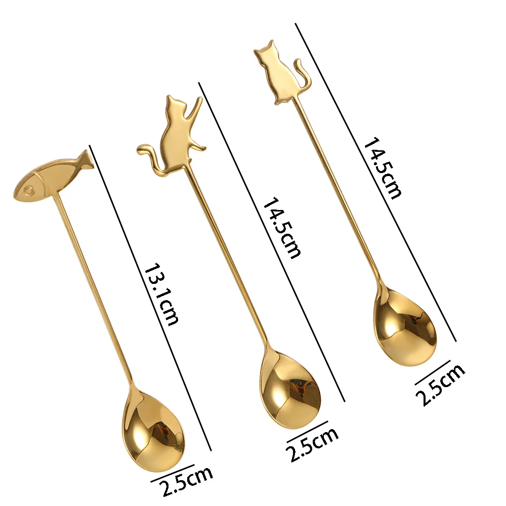 1 Pcs Creative Fish Cat Design Coffee Stirring Spoon Cute Stainless Steel Dessert Tea Scoop Home Kitchen Accessories