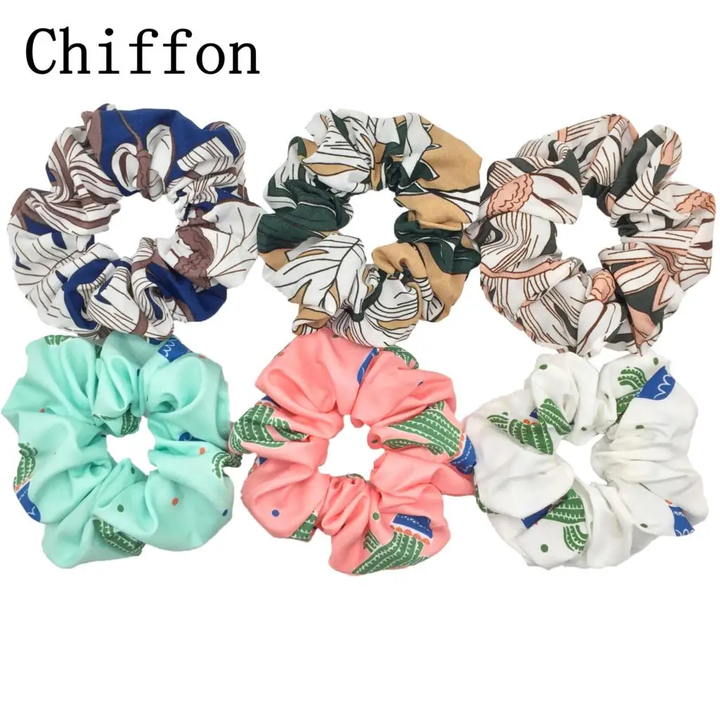 6/1pcs Hair Scrunchies Elastic Band For Women Girls Holder Rubber Ties Accessories Leaf Chiffon Bohemia cheveux Floral Idyllic