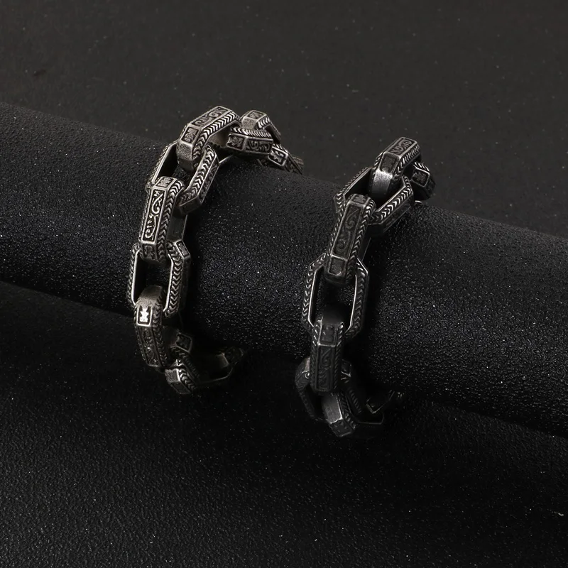 KALEN Punk Matte Link Chain Bracelet Men Stainless Steel 22.5cm Long Chunky Ancient Symbol Charm Pulsera Male Jewellry 2020