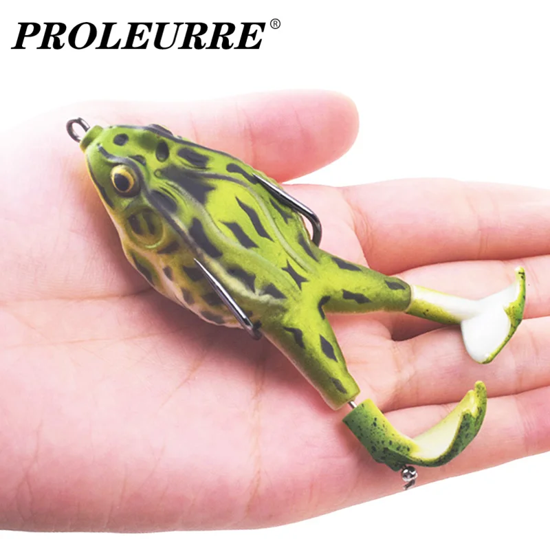 Proleurre Double Propeller Frog Lure Silicone Soft Baits 9cm Topwater Wobblers Artificial Bait for Bass Catfish Fishing Tackle​