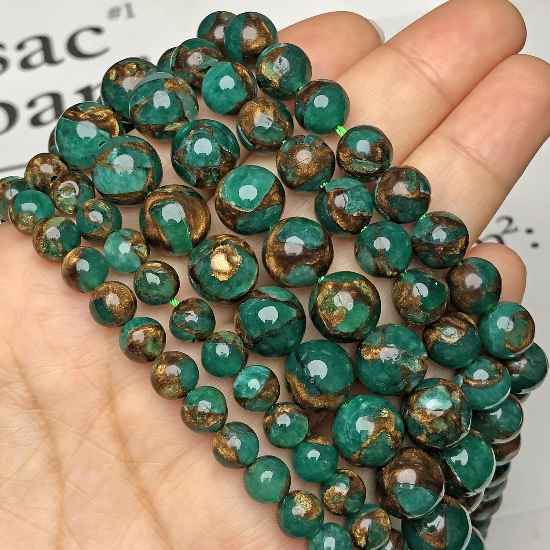 Natural Stone Gem Green Cloisonne Beads Loose Spacer Rondelle Beads For Jewelry Making 4/6/8/10MM Diy Necklace Bracelet 15\