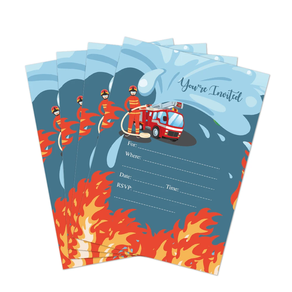 

Fireman Baby Shower Party Invitations Cards Happy Birthday Party Decorations Firefighter Theme Kids Party Supplies