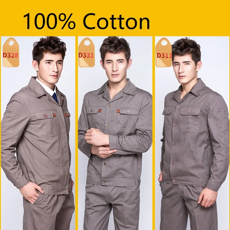 100%Cotton Work Clothing Set Men Uniform Jacket+Pant Mechanic Electric Factory Auto Repair Welder Workshop Durable Suit Coverall