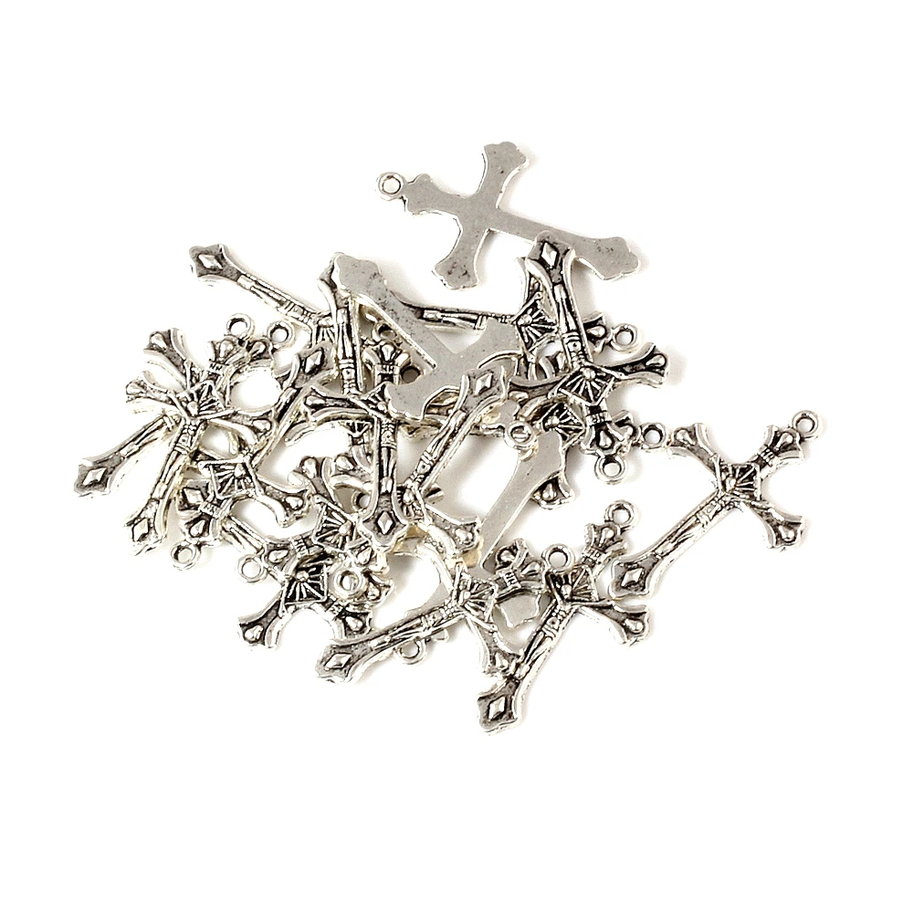 100Pcs Alloy Jesus Crucifixion Cross Charm Pendants For Jewelry Making Bracelet Necklace DIY Accessories 20x33mm A-492
