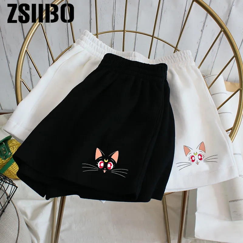 2021 summer new style women's animated pet wide-leg sports casual shorts, women's loose fit shorts, women's high-waist shorts