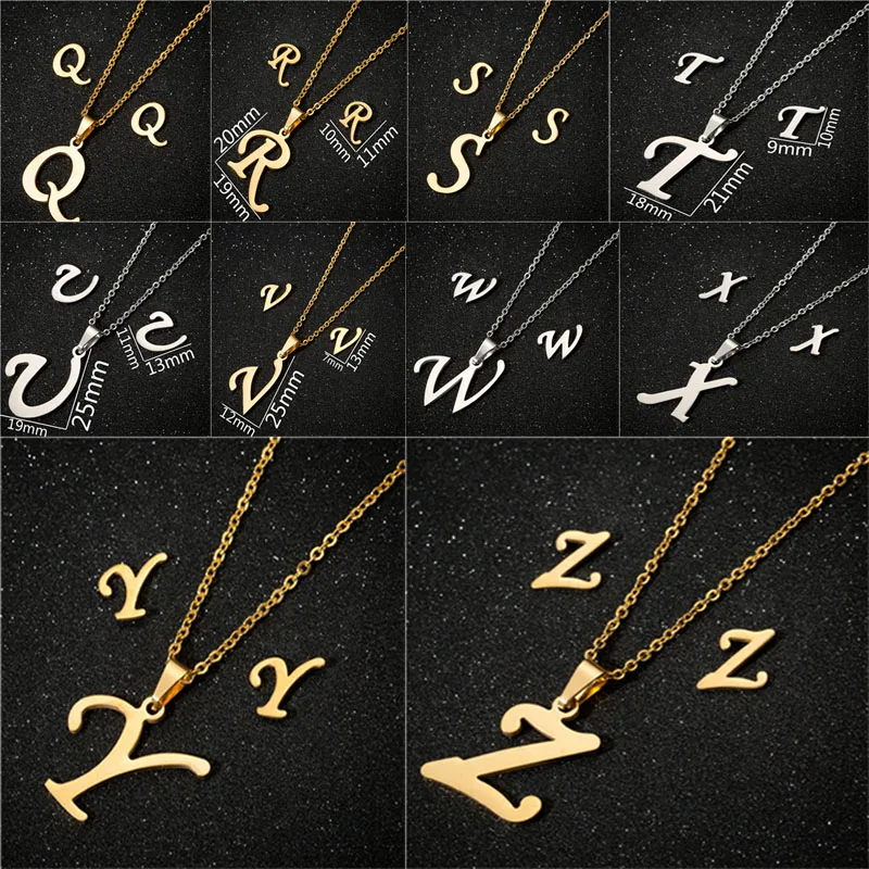 Simple 316 Stainless Steel English Name 26 Letters Jewelry Charm Letter P Pendant Chain Necklaces Set for Monther Sister Gift