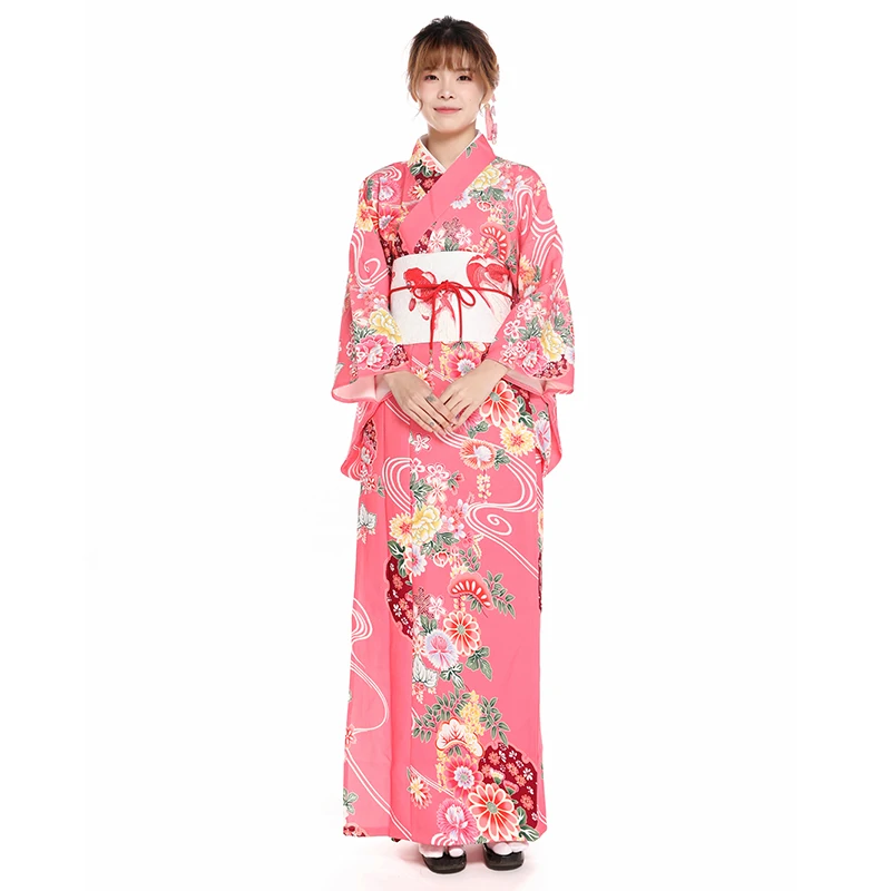 Japanese Women's Yukata Traditional Kimono Red Cherry Blossom Improved Version Traditional Outer Wear Anti-wrinkle Free Ironing