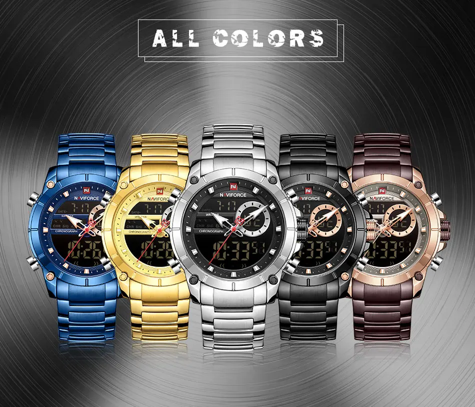NAVIFORCE 9163 Luxus Original Sport Armbanduhr Für Männer Quarz Stahl Wasserdicht Dual Display Militär Uhren Relogio Masculino – Detail 8