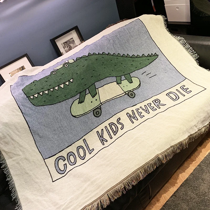 Green Crocodile Throw Blanket Non-slip Stitching Letters Sofa Covers Cobertor blanket with Tassel On beds/plane Travel textile