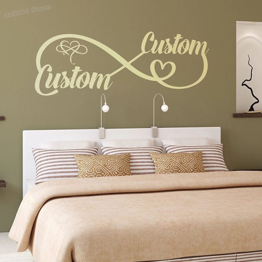 Infinity Sign Wall Decal Personalized Name Infinity Sign Wall Sticker Couple name Custom Decal Bedroom Decor Vinyl Sticker A091