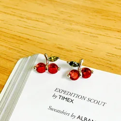 100% 925 Sterling Silver Prevent Allergy Red cherry Brincos Stud Earrings for Women Wedding Earrings Jewelry Accessories