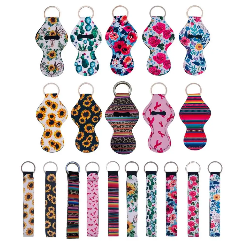 10pc Lip Balm/Chapstick Holder Keychain 10pc Wristlet Lanyards Neoprene Lipstick Protective Cases Cover Portable Balm Holders