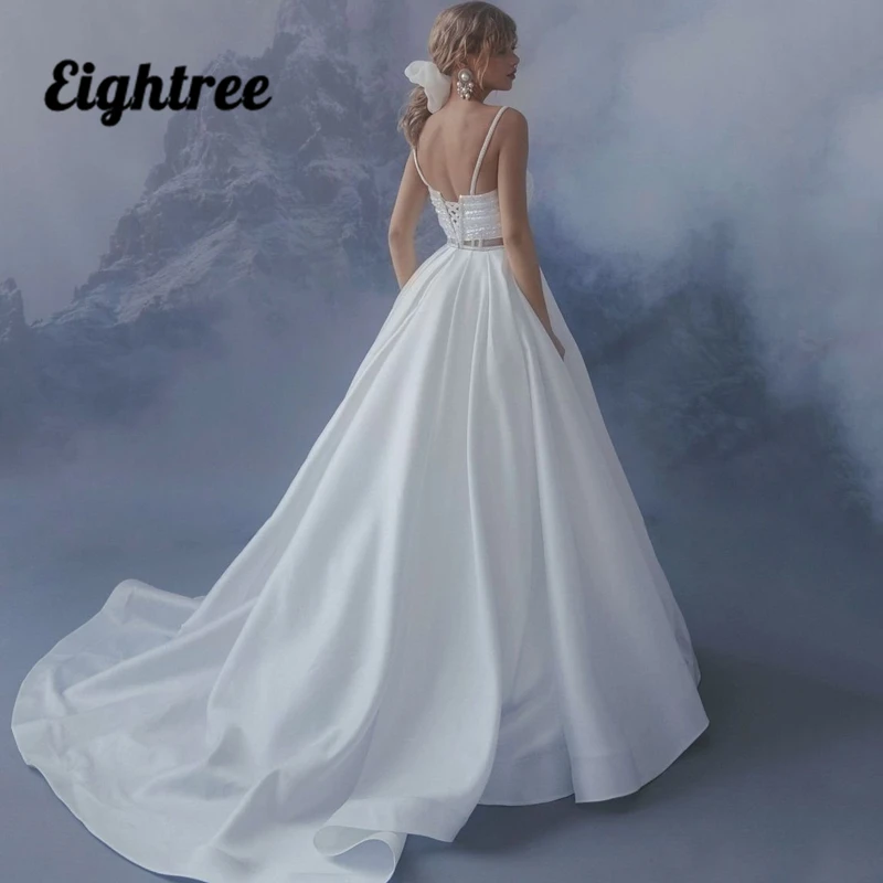 Robe de mariée blanche en Satin à paillettes, tenue de soirée, grande taille, sans manches, avec traîne, 2022