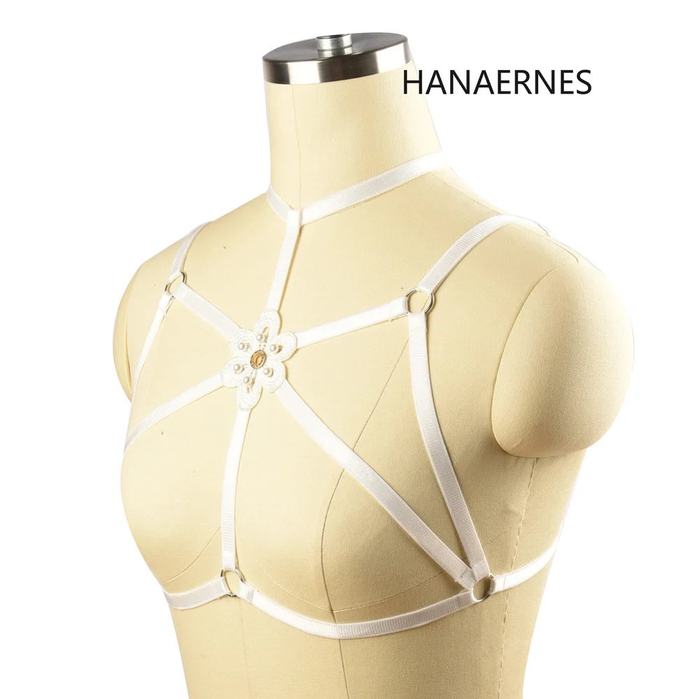 Vrouwen Wit Sexy Harajuku Kousenbanden Bloem Versiering Vrouwen Body Bondage Cage Sculpting Harness Riem Bandjes Bretels