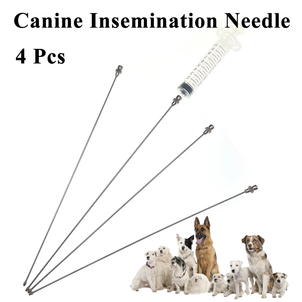 4PCS Sheep Goat Dog Canine Artificial Insemination Needle Pin Semen Injection Fresh Sperm Stainless Steel Pet Veterinary Clinic