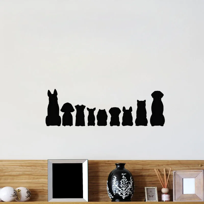 Cats And Dogs Sitting In A Row Silhouette Pattern Wall Sticker Creative Pets Shops Wall Decals Windows Decoration Nursery Decor