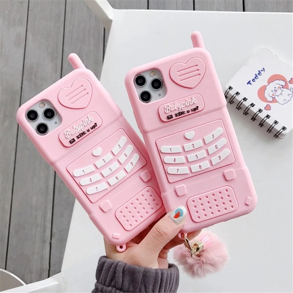 Cute Pink love heart kid girl gift Phone Case For iphone 15Pro Max 12 11 13 14 Pro XR XS Max 7 8Plus Se Soft Silicone Back Cover