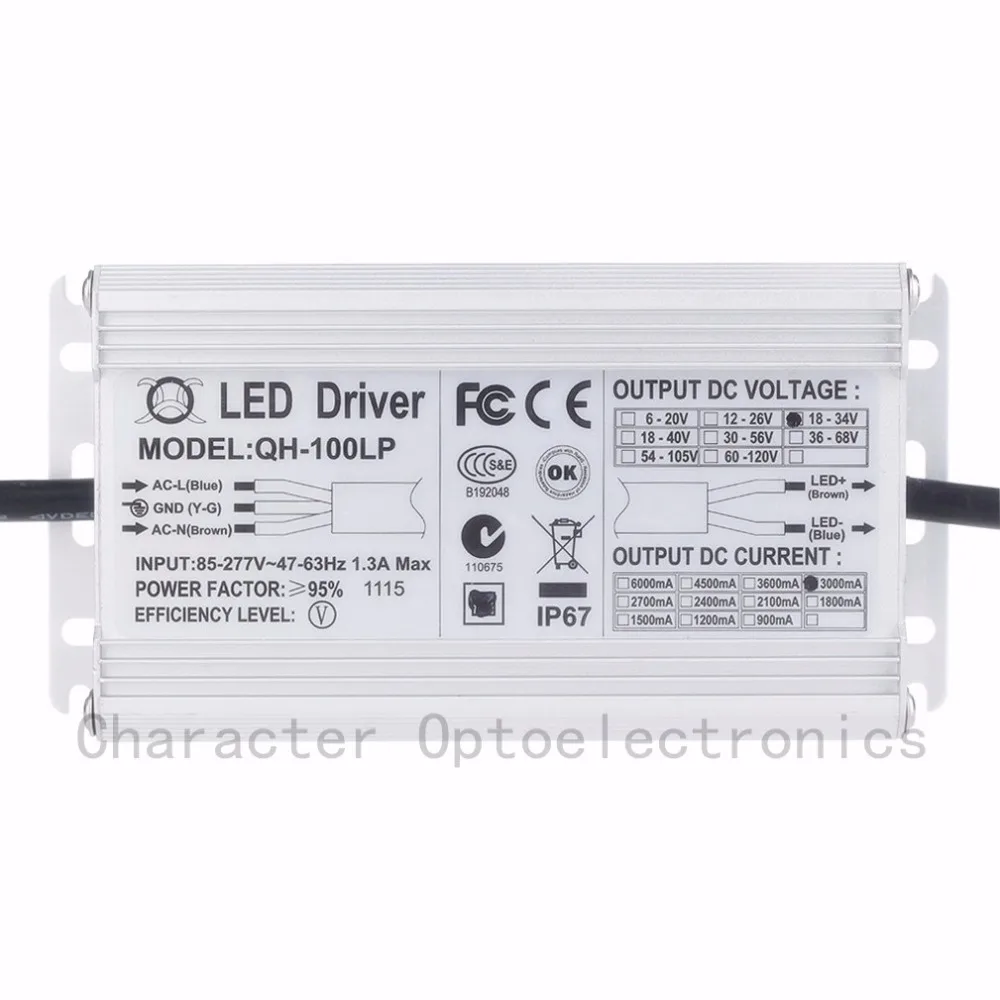 2PCS  Isolation 100W AC85-277V LED Driver 6-10x10 3A DC18-34V IP67 Waterproof Constant Current For Spotlights