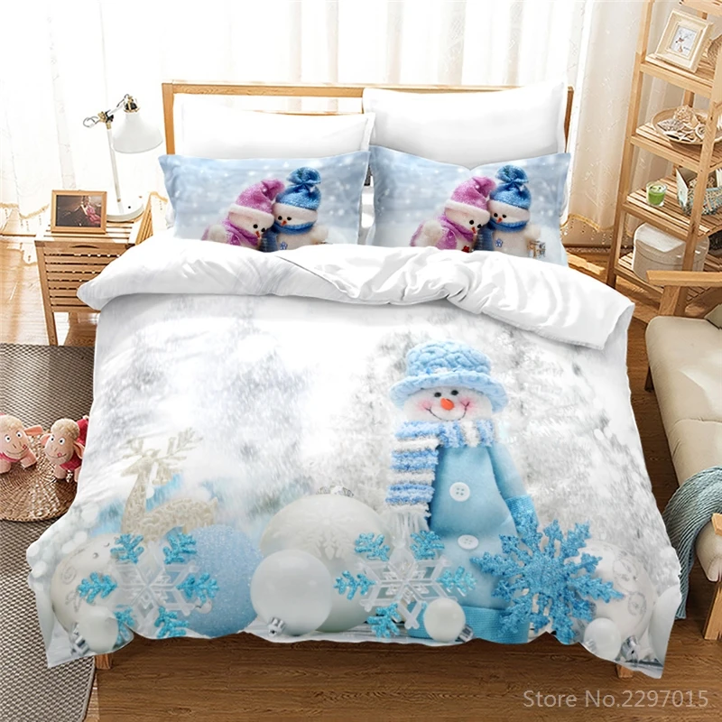 Winter Snowman Couple Printed Duvet Cover Set with Pillowcase 3d Cartoon Bedding Sets Single Double Twin Full Queen King Size