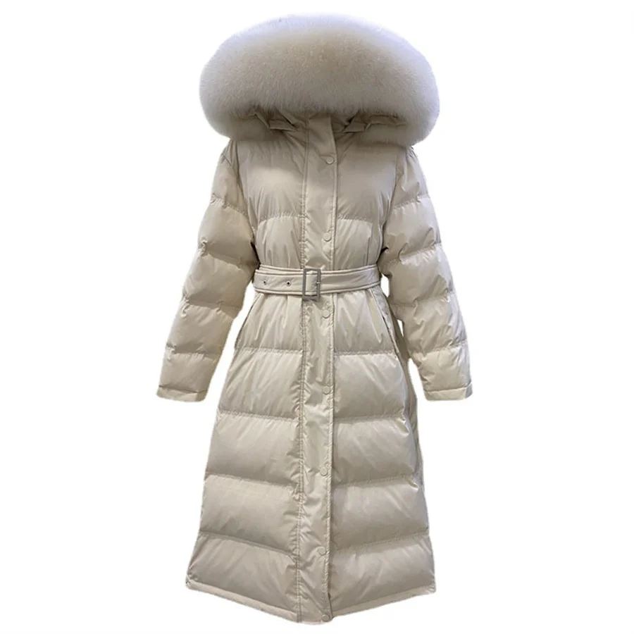 Fashion Outwear Winter Jacket Women Coat 90% White duck down Real Fox Fur Casual Outdoor Green Black Khaki Female Long Parker