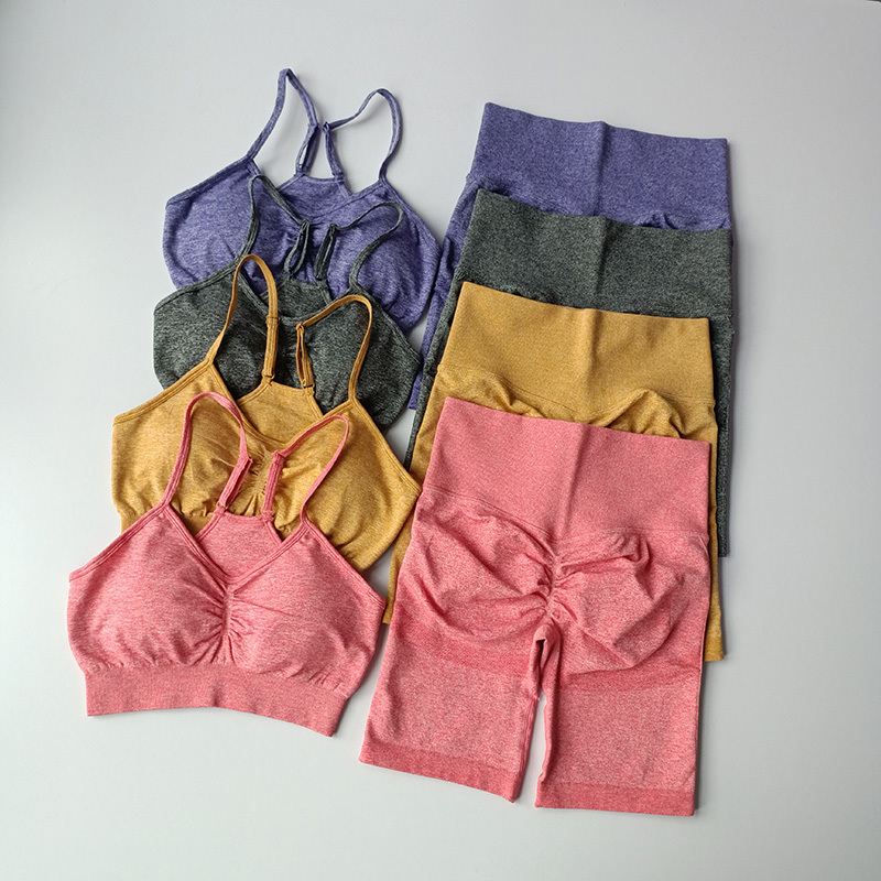 2Pcs Women Sport Suit Gym Set Yoga Suit Hip Lift Female Yoga Wear Fitness Sports Bra Seamless Workout Shorts Yoga Set