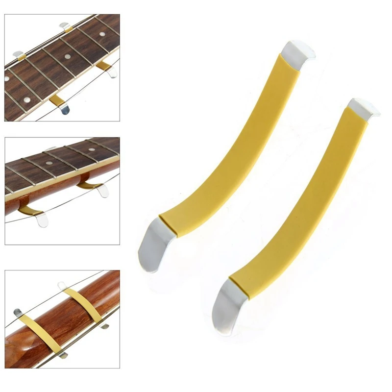 Esparcidor de cuerdas de Metal para guitarra, herramienta Luthier para limpieza de diapasón amarillo, 2 uds.