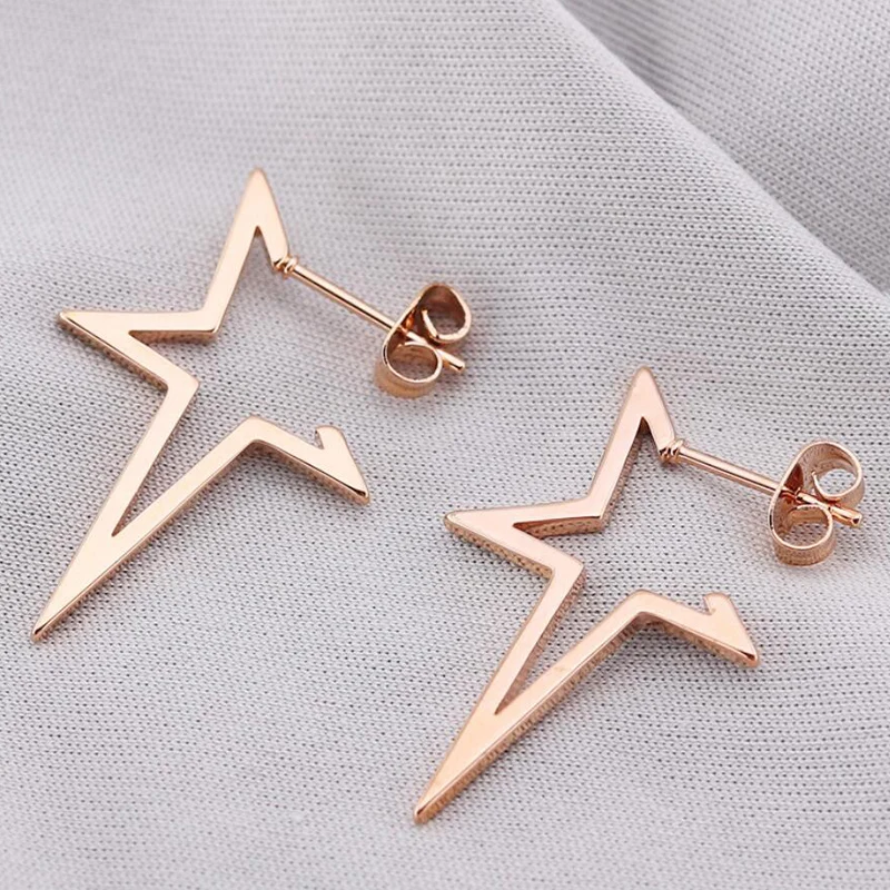 2024 New Star Earings Punk Stud Earrings Stainless Steel Everyday Teen Jewelry Pentagram Earing for Women Wholesale Oorbellen