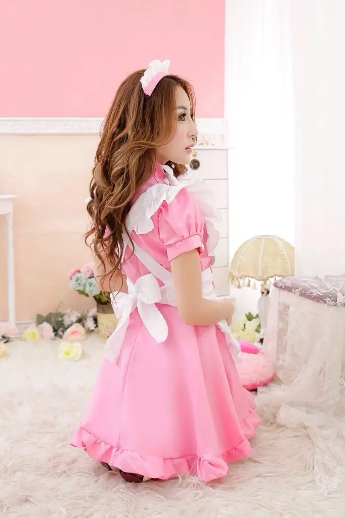 Pink Black Cute Lolita Maid Costumes French Maid Dress Girls Woman Amine Cosplay Costume Waitress Maid Party Stage Costumes Red