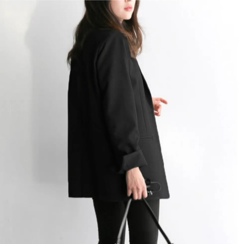 Blazer de traje negro para mujer, chaqueta de oficina de gran tamaño, a la moda, con botones dobles, abrigo largo, informal, Formal, Otoño, 2023