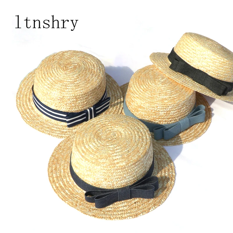 

New Summer Parent-Child Sun Hat Able Women Block Hat Girl Bow Straw Vacation Seaside Beach Simple Casual Cap
