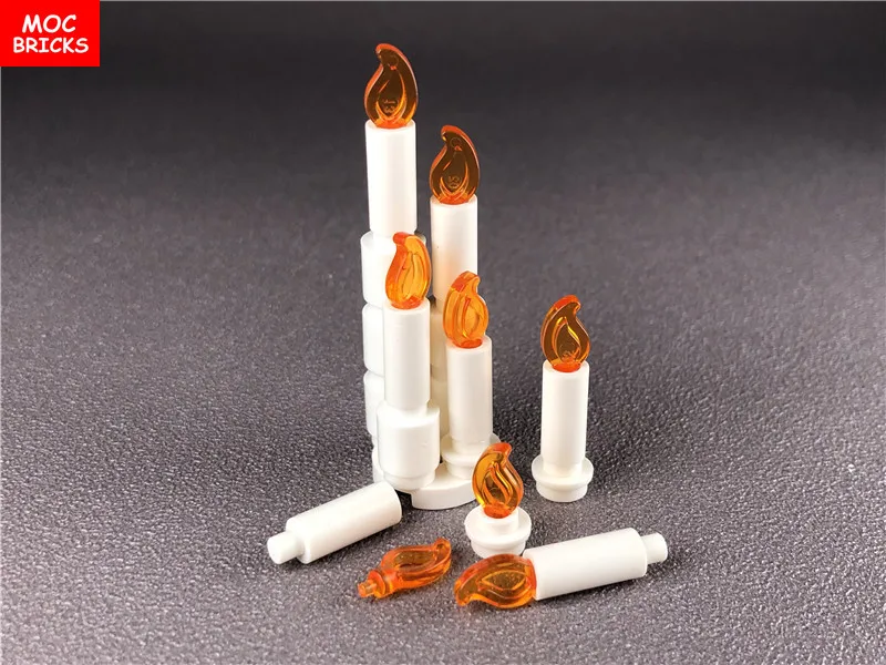 MOC Bricks White Candlestick Candle Flame Fire fit  with 37762 37775 Building Blocks figure DIY Toys for children Dolls gifts