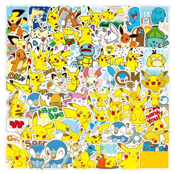 80PCS waterproof cartoon children's Pokemon toy Pikachu sticker scooter bike mobile phone laptop travel bag funny graffiti