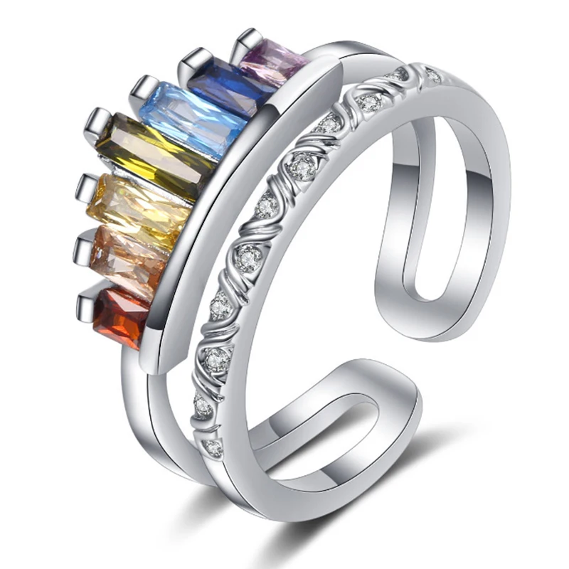 Pride Rainbow Crystal LGBT Rings for Women Couple Jewelry Fashion Wedding Party Finger Knuckle Accessories Unisex Gifts Anillo