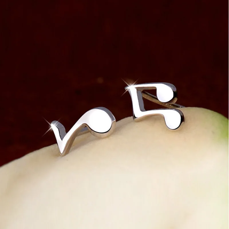 925 Sterling Silver Women\'s Jewelry Fashion Small Music Note Stud Earrings Gift For Girls Kid Lady Women DS433