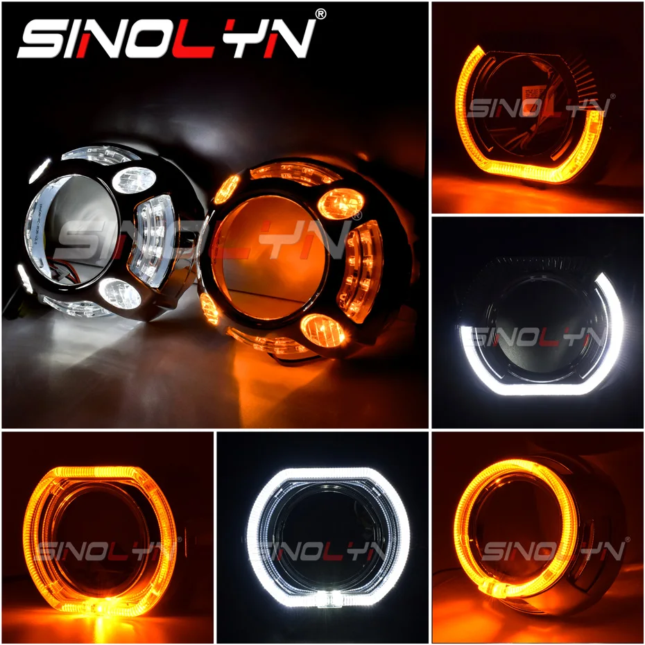 

Sinolyn 2.5/3.0 LED Angel Eyes Turn Signal Shrouds Switchback Bezel For Headlight Lens Hella 3R G5/Koito Q5/WST Projectors Lens