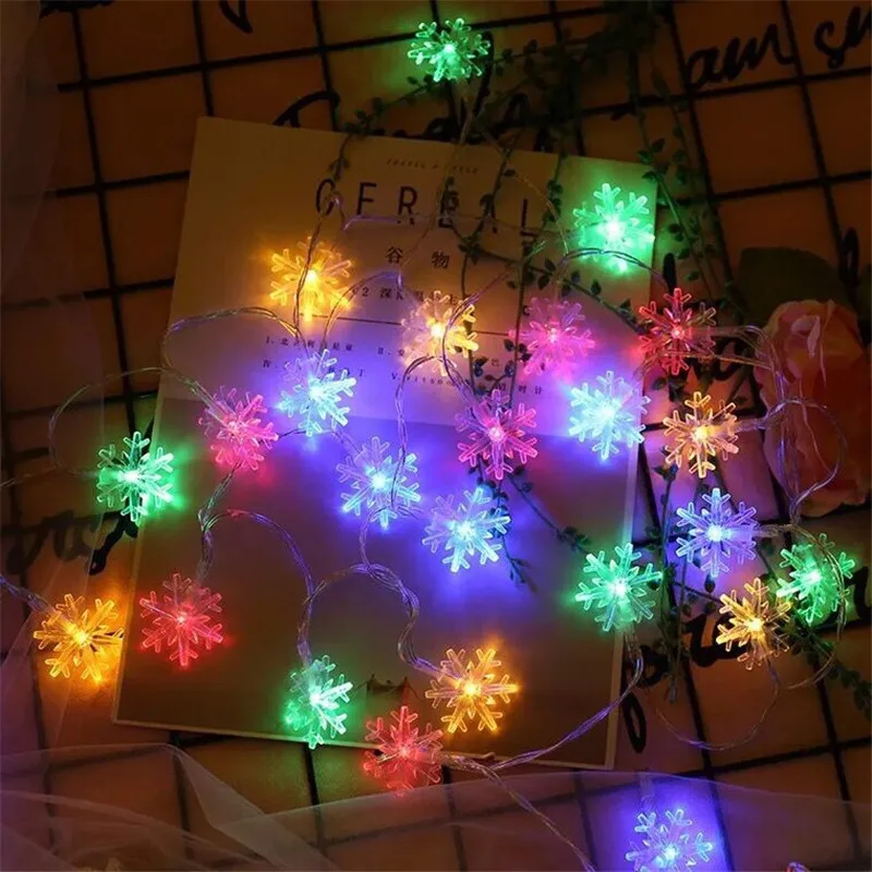 Led Christmas Snowflake Snow Garlands 10M 100LED Fairy String Lights EU Plug Indoor Outdoor Decoration for Xmas New Year Party