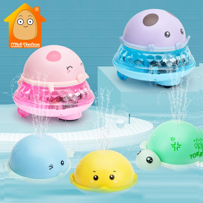 Baby Bath Spray Water Ball Toy LED Flashing Music Rotating Cartoon Whale Turtle Pig Duck Bathtub Bathroom Swimming Bathing Game