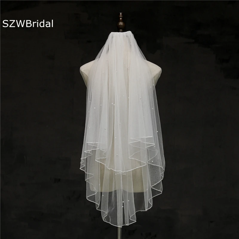 White Ivory Wedding veils pearl veil Mariage Wedding accessories Bride short Veil voile mariage Bridal veil
