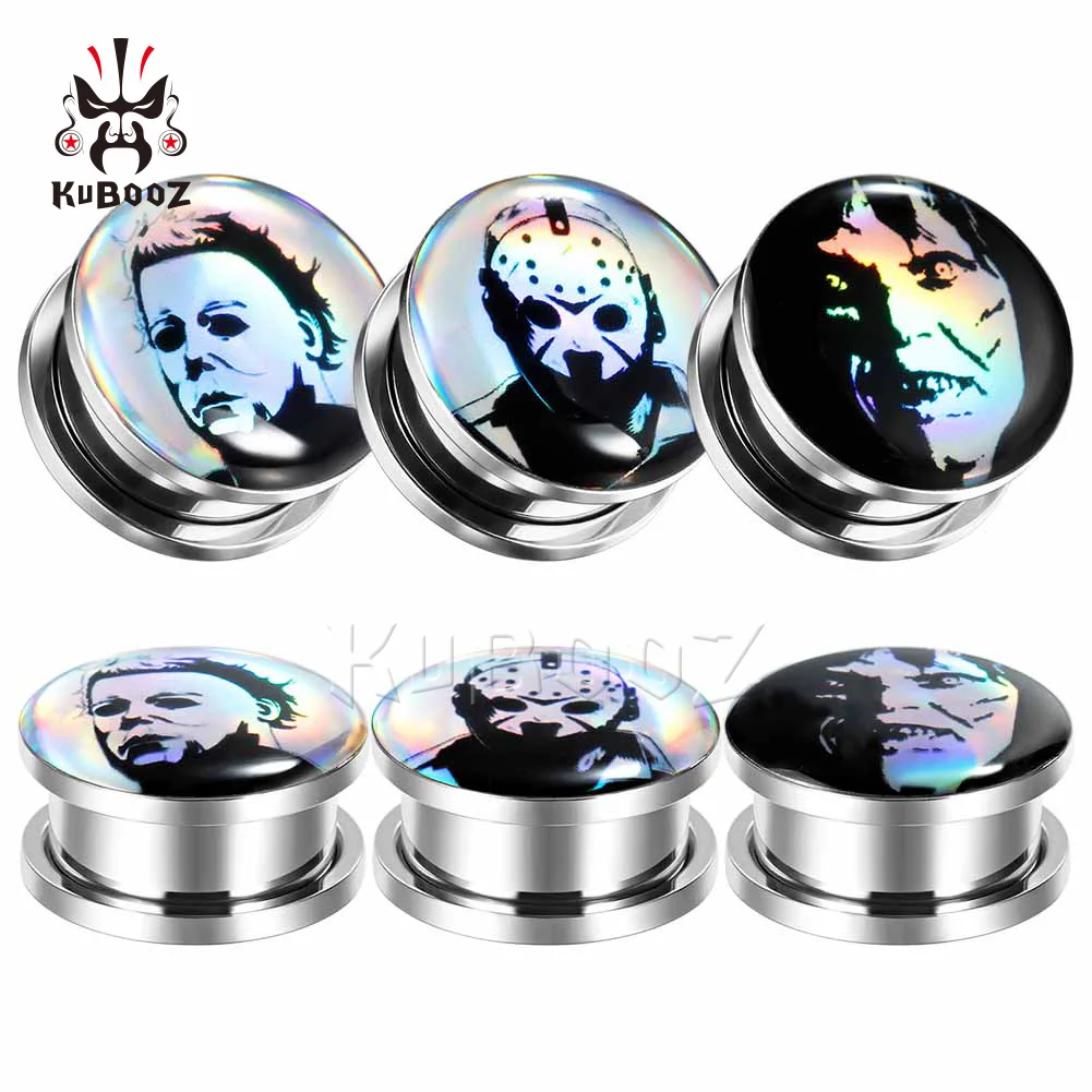 

KUBOOZ Classical Character Picture Logo Ear Piercing Plugs Expanders Stainless Steel Stretchers Stud Body Jewelry Cool Gift 2PCS