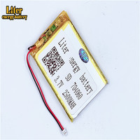 1.25MM 2pin connector 704060 high capacity Li-polymer battery e-books GPS PDA 3.7V 2500mAh Li-po battery