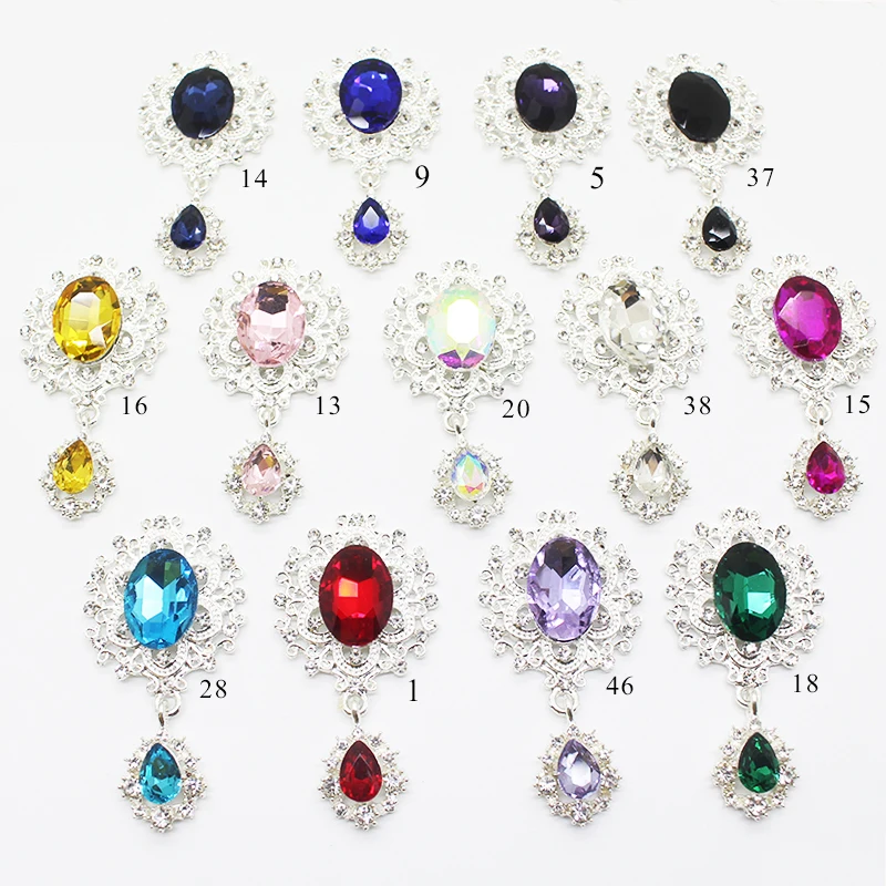 New Brooch Buttons  2Pcs/Lot Metal Alloy Buttons Diy Sewing Accessories Water drop pendant Glass Handwork Decoration