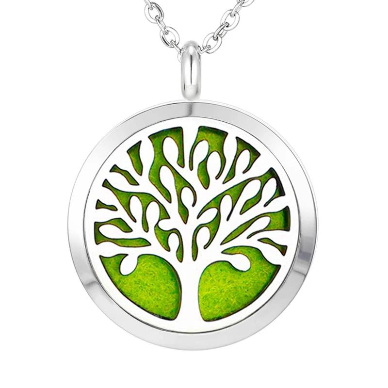 Aromatherapy Essential Oil Diffuser Necklace Tree of Life Pattern Stainless Steel 20 25 30mm Locket Pendant with Chain