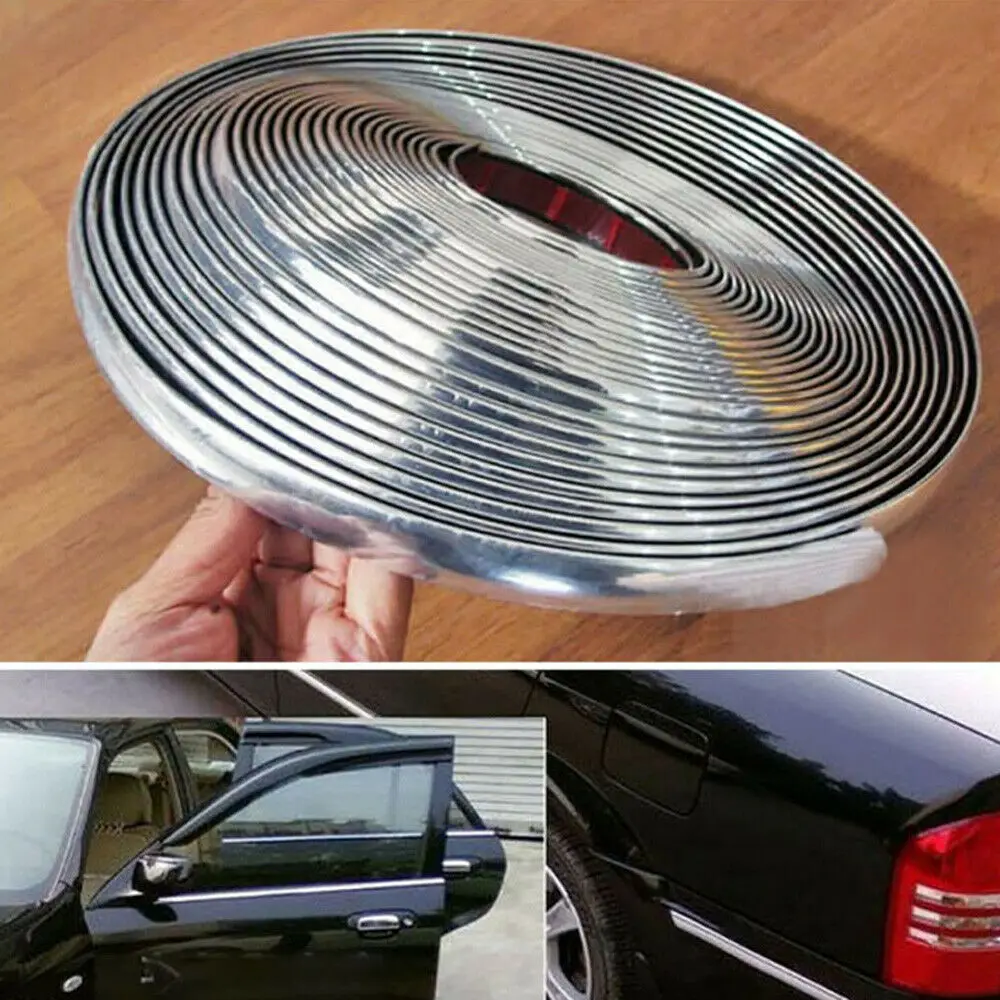 12mm / 5Meters Car Bumper Strip Adhesive Auto Bright Silver Chrome Moulding Trim Protector Strips Anticollision Dropshipping CSV