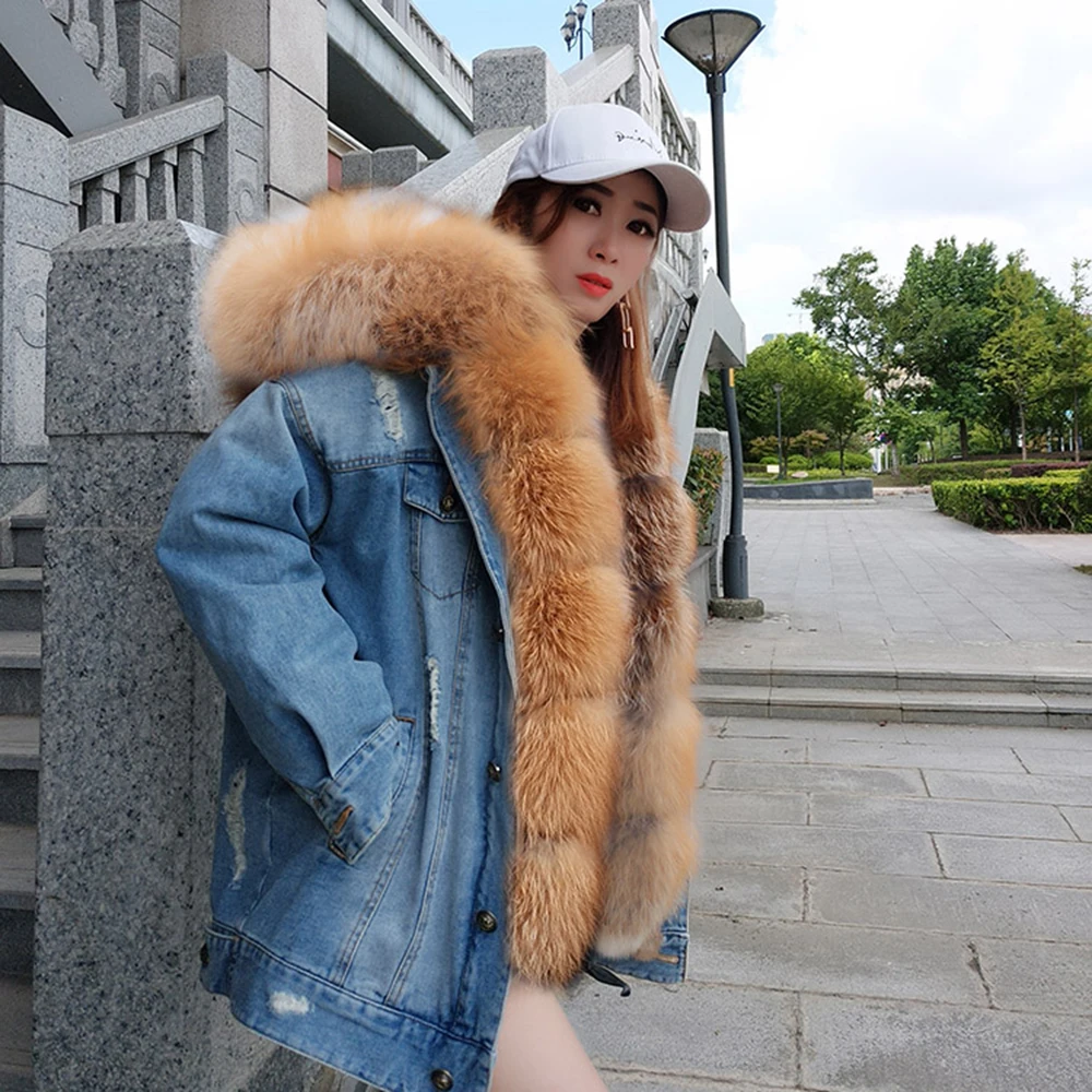 Зимняя ковбойская куртка-парка, женская парка из натурального меха, пальто из натурального меха, роскошная куртка с подкладкой из натурального кроличьего меха, пальто