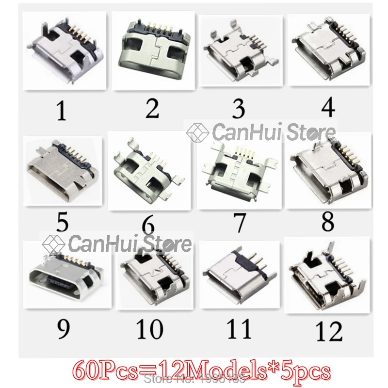 20-60pcs 5 Pin SMT Socket Connector Micro USB Type B Female Placement 12 Models SMD DIP Socket Connector