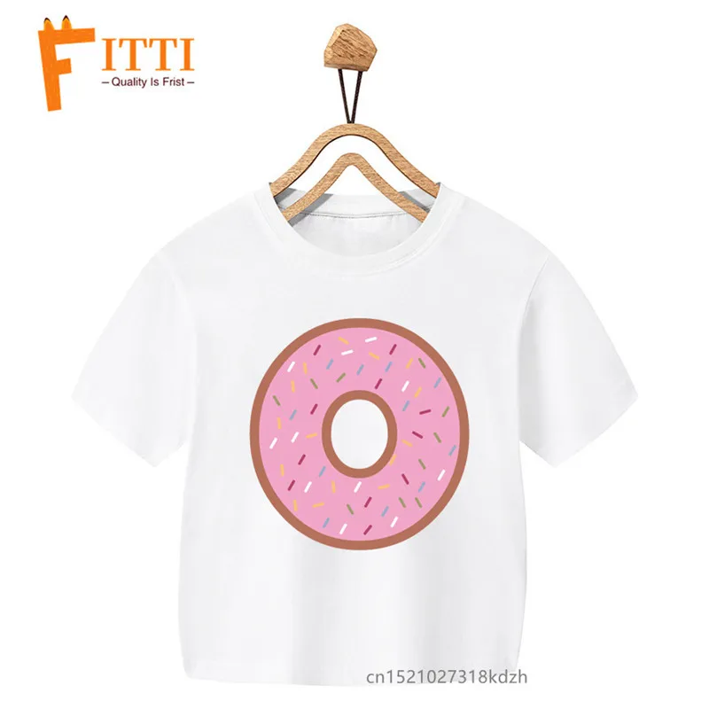 Pink donut numbers Flower Print Girl White T-shirt Kid Summer Kawaii Funny Clothes Little Baby Animal Y2K Clothes,Drop Ship