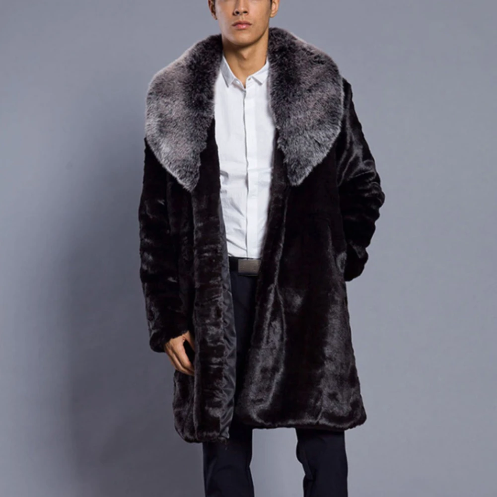 Men's Winter Parka Outwear Thick Warm Long Sleeve Lapel Faux Fur Coat Faux Mink Fur Long Jacket Mens Overcoat