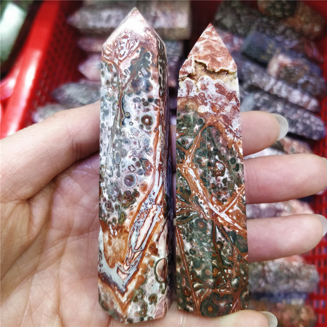 2PC Natural Red Leopard Skin Crystal Minerals Obelisk Wands Reiki Healing Stones Single Points Decorations