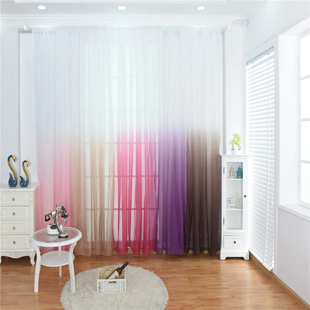 Modern gradient color window tulle curtains for living room bedroom organza voile curtains Hotel Decoration blue Sheer curtains